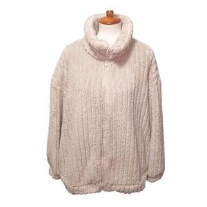NEW Noracora Women's Sz XXL Beige Plush Teddy Ribbed Sherpa Full Zip Jacket NWT